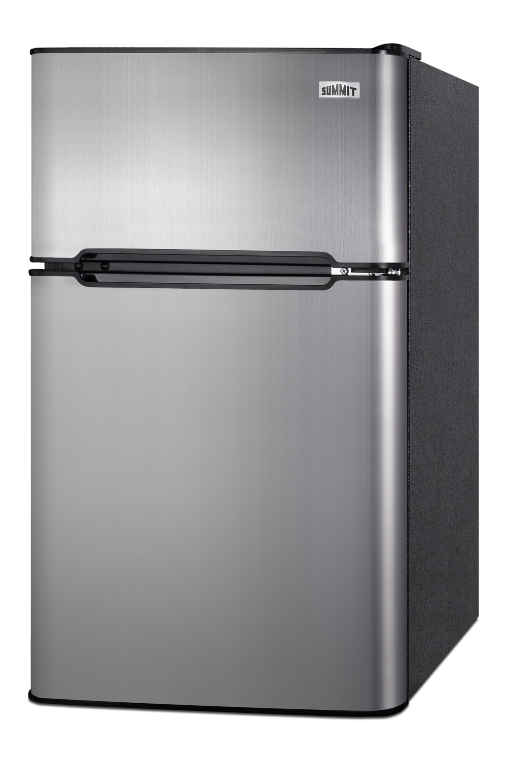 ENERGY STAR certified counter height 2-door refrigerator-freezer with stainless steel doors and black cabinet
